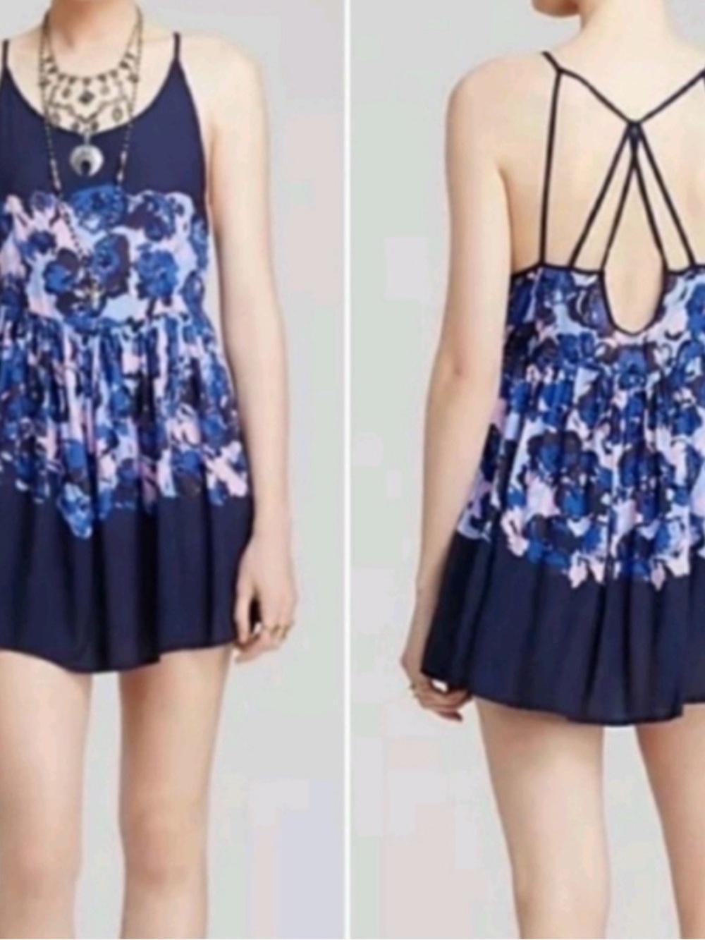 Free People Viola Slip Dress Blue Floral Boho Strappy M